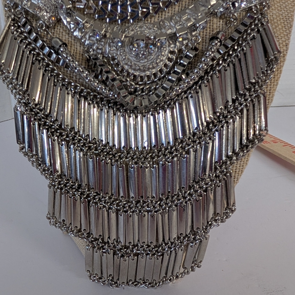 Necklace Silver Metal A Touch of Rhinestone Bib Renaissance Statement - Picture 3 of 5